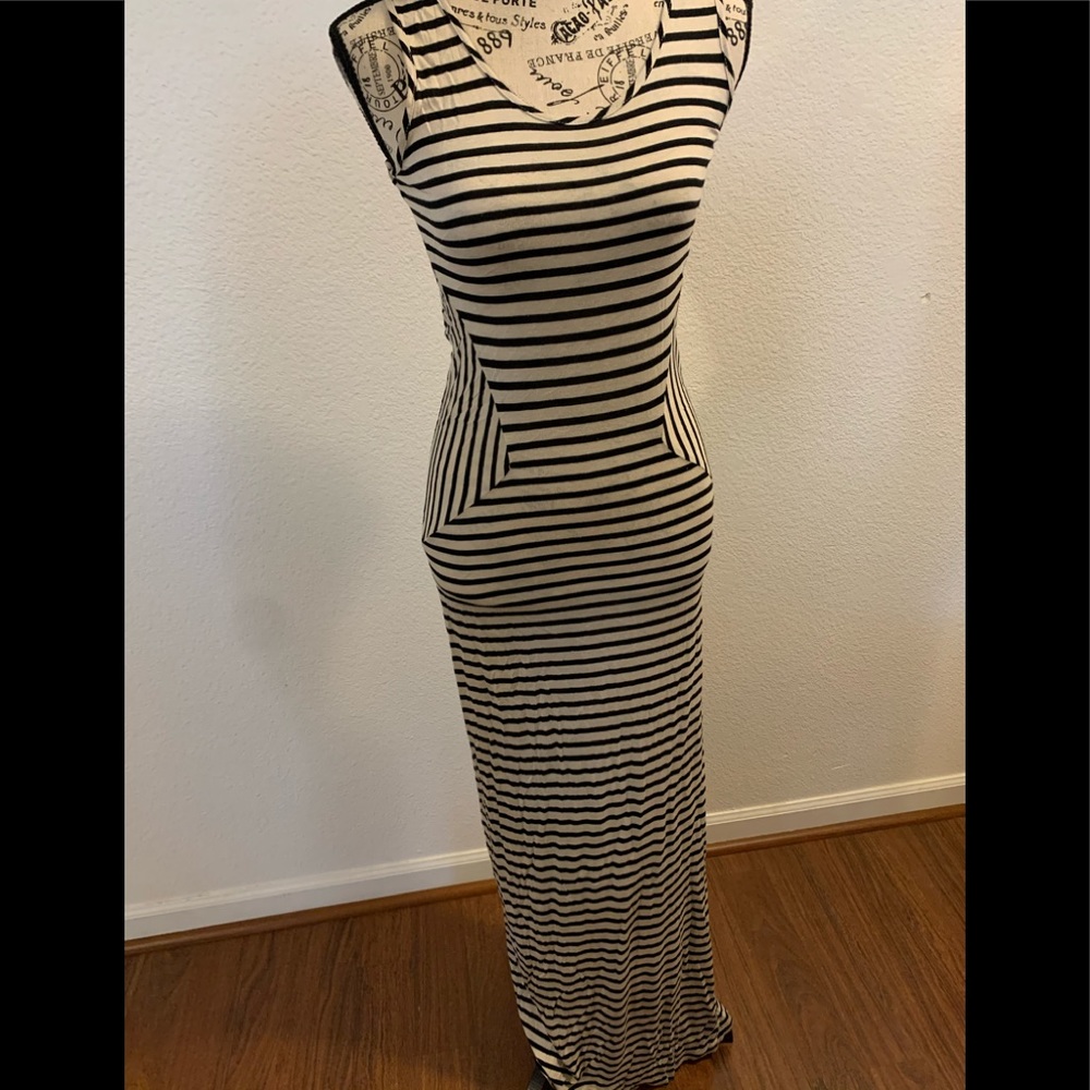 Woman’s Black and Off White Striped Maxi Dress